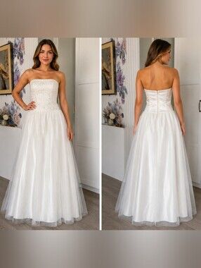 Scott McClintock Vtg White Beaded Corset Ball Gown Prom Wedding Sz 16 (12-14)